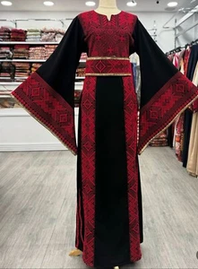 Thobe Embroidery Palestinian Black & Red Women Tatreez New - Picture 1 of 5