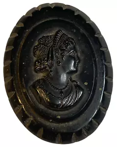 Vintage 1930er Trauer große schwarze Zelluloid Kamee Brosche 2 1/2" x 2" - Bild 1 von 3