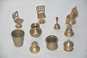 10 Pc Old Brass Handcrafted Engraved Baby Doll House Items, Collectible - Picture 1 of 8
