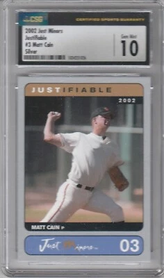 2002 Just Minors Justifiable Silver Matt Cain #3 [Rookie] (S.F. Giants) CSG 10 - Image 1 of 2