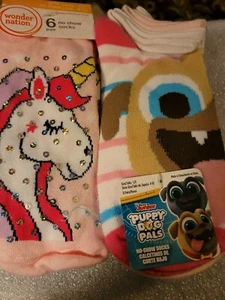 GIRLS  SOCKS 12 PAIR NO SHOW SOCKS 6 PAIR PUPPY DOG PALS 6 pr WONDER NATION 4-10 - Picture 1 of 9