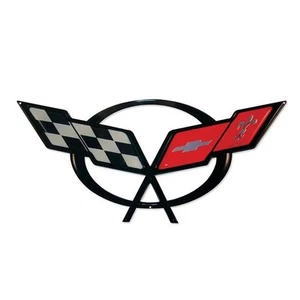 Chevrolet Corvette C5 Crossed Flags METALL ART SIGN - 18x8 - PhotoSTEEL - Bild 1 von 3