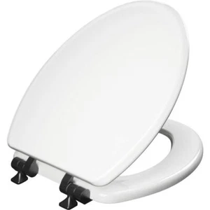 Asiento de inodoro alargado negro mate bisagras de cierre suave diseño de madera duradero - Imagen 1 de 8