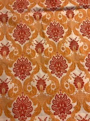 Waverly Inspirations Fabric Damask Floral Screen Print Orange Red 1 Yard Vntg - Image 1 of 4