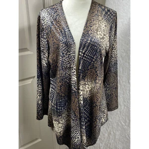 Women's All Hours Open Front Sequin Jacket Black & Tan Print Lightweight X-Large - Picture 1 of 6