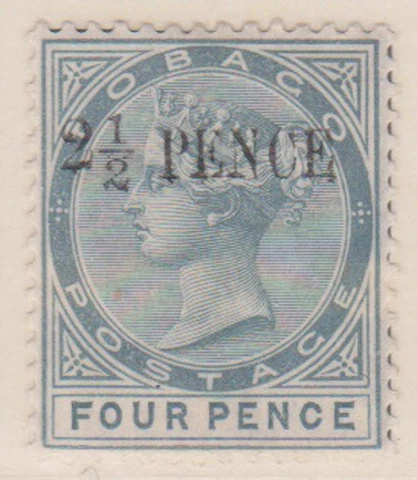 (F197-47) 1886-92 Tobago 2 1/2d O/P on 4d grey QVIC stamp (Scott no.30) MH (AV) Cover