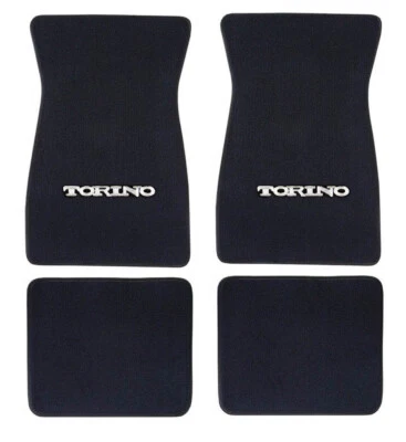 New! 1968 - 1976 Torino Carpet Floor Mats Black Set of 4 with Embroidered Logo  - Image 1 of 4