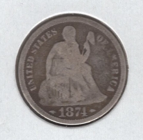 1874-P LIBERTY SEATED DIME with Arrows VG Cover