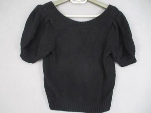 Gorman Top Womens 6 Black Off Shoulder Puff Sleeve Ribbed Short Sleeve Knit - Picture 1 of 15