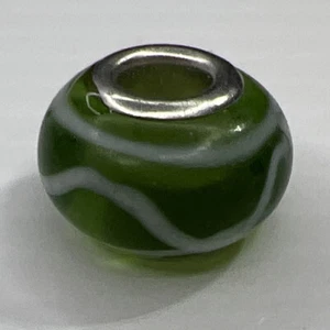 925 Sterling Silber Italy Glas Murano Schieber Charm Perle Grün Klar Weiß Wirbel - Bild 1 von 6
