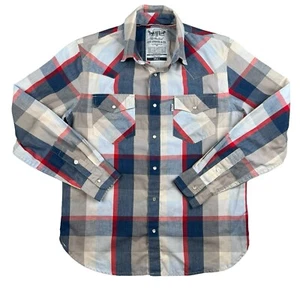 Levi's Pearl Snap Shirt Men's Small Red White Blue Plaid Cotton Western Cowboy - Picture 1 of 14