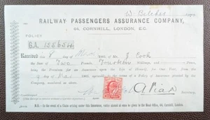 1905 Railway Passengers Assurance Company Policy Receipt, London - Picture 1 of 1