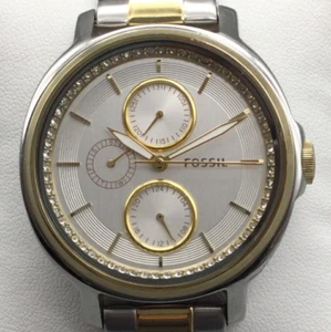 Fossil Chelsey Watch Women 40mm Gold Silver Two Tone Day Date New Battery 8" - Picture 1 of 12