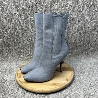 Burberry Kenzie Women’s Sz 39.5 Ankle Boots Grey Canvas Fabric Peep Toe Luxury - Image 1 of 4