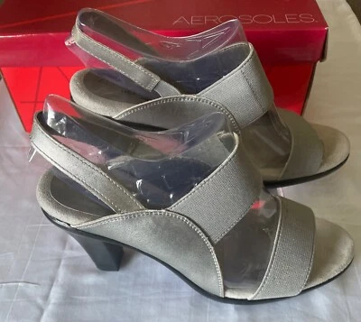 Sandalias Aerosoles Tacones Músico Plateadas 6.5M Eslinga Trasera Foto 1 de 4