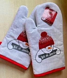 BNWT New Pair of Country Club Christmas Oven Glove Mitts - Let It Snow Snowman - Picture 1 of 5