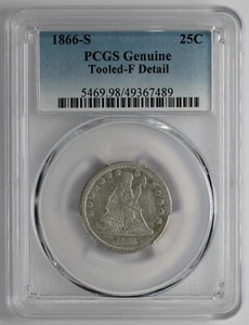 1866 S sitzende Freiheit Silber Viertel PCGS original verziert F Detail - Bild 1 von 5