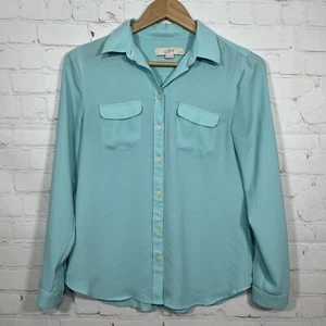 Loft Chiffon Shirt Womens Size XSP Turquoise Long Sleeve Button Up Pockets - Picture 1 of 9