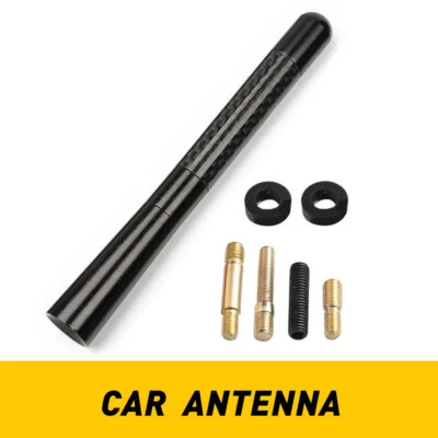 4.7inches+ Screw Car Antenna Carbon Fiber Radio FM Antena Black Kit Universal - Image 1 of 4
