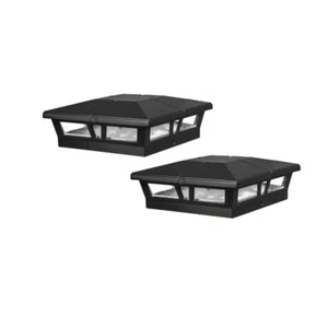 "Outdoor Cambridge Solar Deck Post Cap 6 x 6 in. LED Black Aluminum Caps 2-Pack - Picture 1 of 12