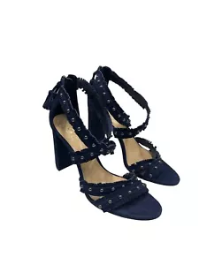 Vince Camuto Bevveyn Blue Suede Studded Ankle Strap Heels Size 6 M - Picture 1 of 9