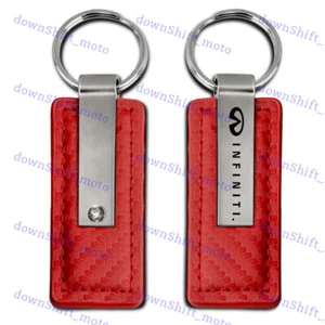 For INFINITI Rectangle Red Carbon Fiber Leather Key Fob Keyring Keychain KC1552 - Picture 1 of 5