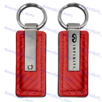 For INFINITI Rectangle Red Carbon Fiber Leather Key Fob Keyring Keychain KC1552 - Image 1 of 4