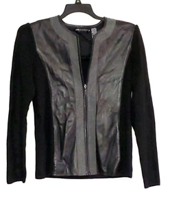 A Dana Buchman Women's Blazer Jacket Knit Leather/Wool Matrix Look Size L - Picture 1 of 13