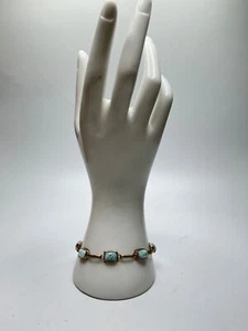 NK34. Vintage Sterling Silver and Larimar Round Link Bracelet - Picture 1 of 10