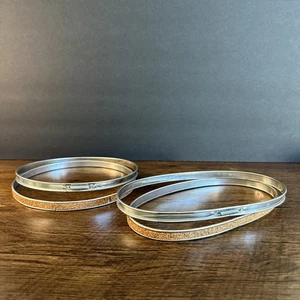Vintage Metal Embroidery Hoops Cork Lined Lot of 2 Oval Round Spring Tension - Picture 1 of 17