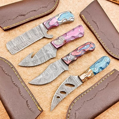 Juego de 4 cuchillos desolladores Damasco Blade mix | 6" | Madera dura, funda de cuero 87 Foto 1 de 4