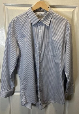 Nordstrom Trim Fit Dress Shirt 16.5 34/35 Blue Stripe Wrinkle-Free 100% Cotton - Image 1 of 3