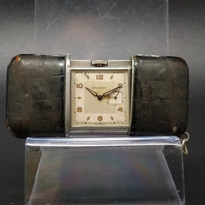 Orologio da tasca Movado Ermeto a carica manuale, esterno in pelle. Sbucciature Foto 1 de 4