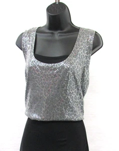 St. John Sport Sleeveless Knit Top Gray w Silver Foil Accent Size L - Picture 1 of 4