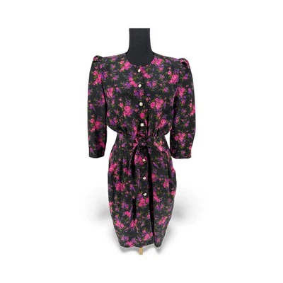 Vtg Petite Jazz Dress Size Med Faux Pearl Buttons Floral Secretary 80’s Glam - Image 1 of 4