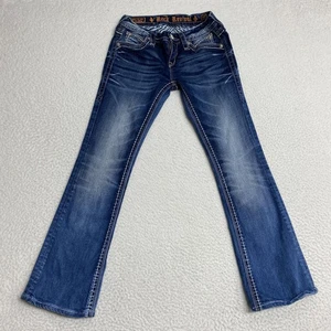 Pantalones de mezclilla Rock Revival para mujer 27 azul corte boot Leah B17 bordados bolsillos con solapa - Imagen 1 de 9