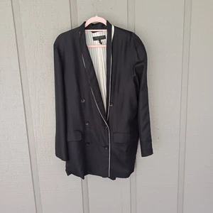 Rag And Bone Women Silk Blazer Jacket Size 10 Quiet Luxury In Black Long Sleeve - Picture 1 of 15