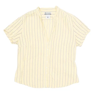 COLUMBIA Womens Shirt Yellow V-Neck Striped L - Picture 1 of 6