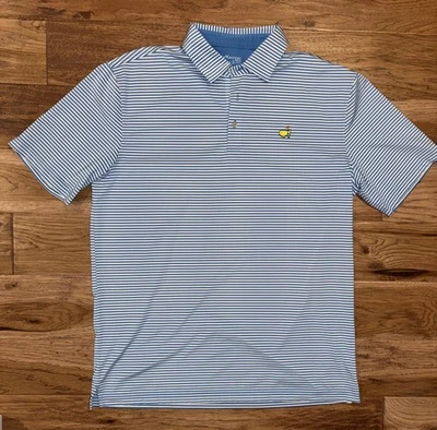 Camisa polo masculina listrada azul branca golfe logotipo nacional Augusta Masters Tech L - Imagem 1 de 4