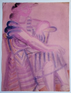 Gemälde Aquarell Mischtechnik Personen Frau Kleid Edvard Frank Nachlass - Picture 1 of 10