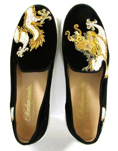 Scalalmandre by Stubbs & Wootton Palm Beach Emperor Noir Black Velvet Slippers - Picture 1 of 14