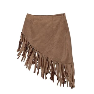 Brown Suede Fringe Wrap Skirt - Picture 1 of 5
