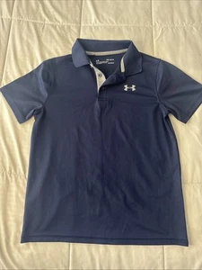 Under Armour Boys Size YLG Heatgear Navy Blue Polo Golf Shirt - Picture 1 of 3