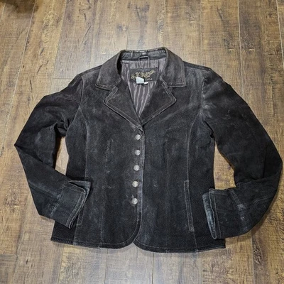 Jaqueta de couro Live A Little feminina tamanho médio marrom forrada com zíper e bolsos casaco - Imagem 1 de 4