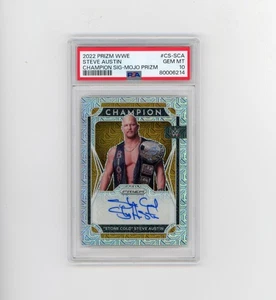 2022 Panini Prizm WWE Stone Cold Steve Austin Autografo Mojo #d/25 PSA 10 - Foto 1 di 2