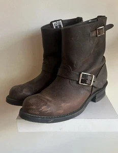 Frye 77500 Engineer Leather Biker Boots Gaucho Brown Size 9.5 Short - Picture 1 of 9