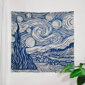 Tapiz Batik Noche Estrellada Van Gogh, Algodón Teñido Índigo Natural Colgante de Pared - Imagen 1 de 1