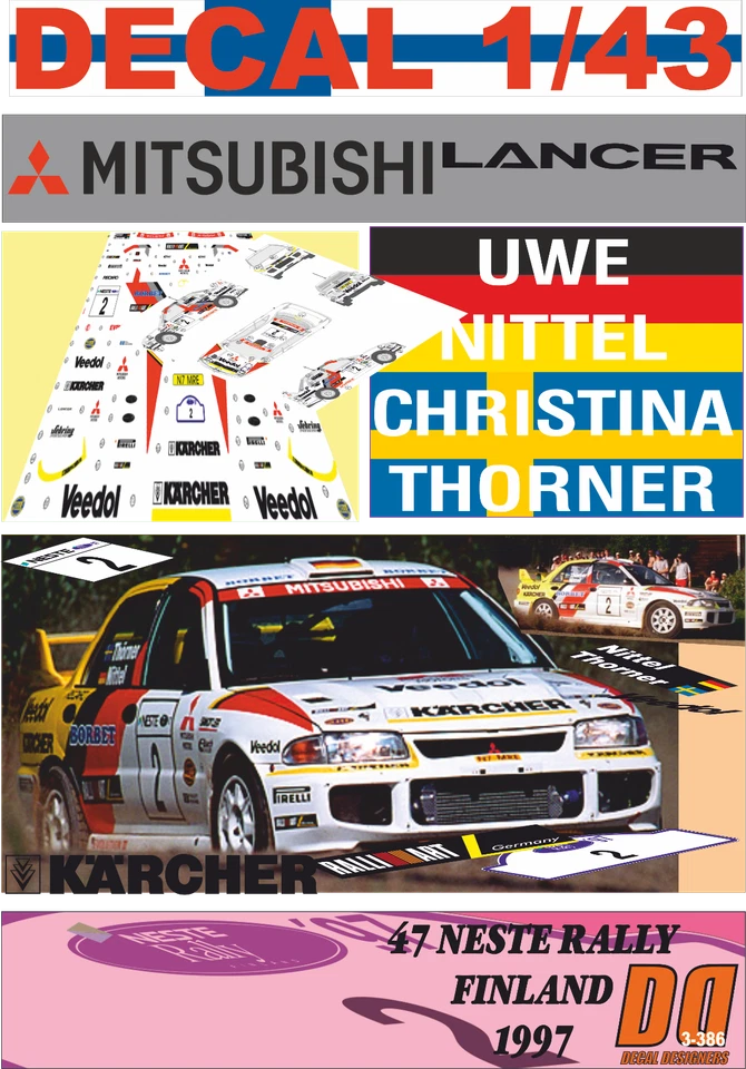 DECAL 1/43 MITSUBISHI LANCER EVO III UWE NITTEL R.FINLAND 1997 7th (08) - Image 1 of 1