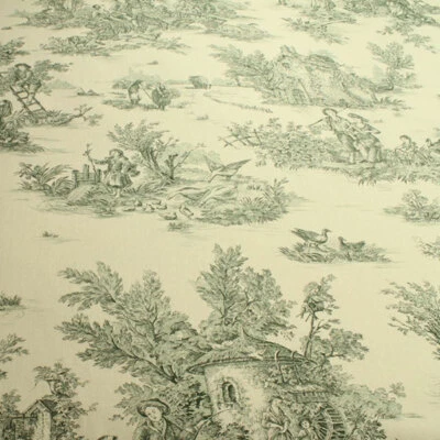 Stoff Baumwolle Toile de Jouy ländlich elfenbein grün Land 280 cm breit - Bild 1 von 4