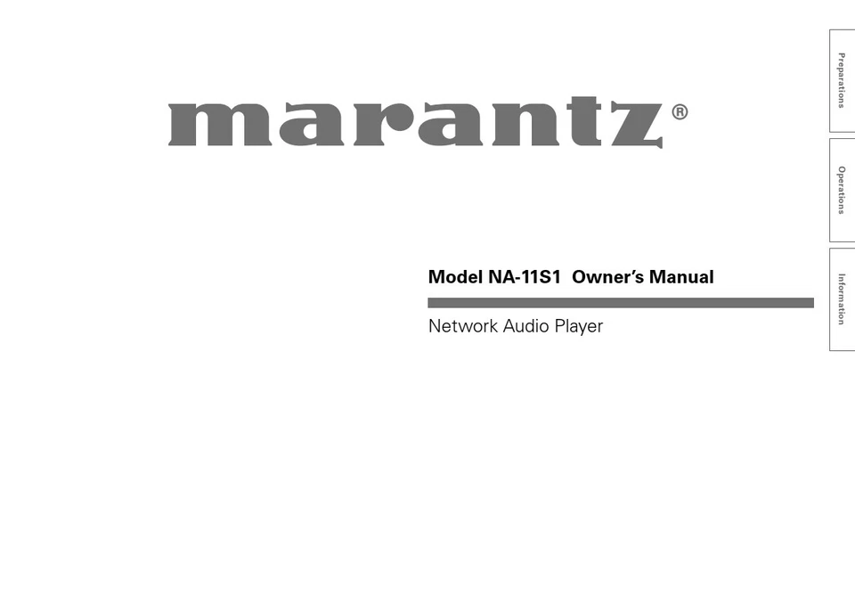 Marantz NA-11S1 Network Audio Player Owners Instruction Manual